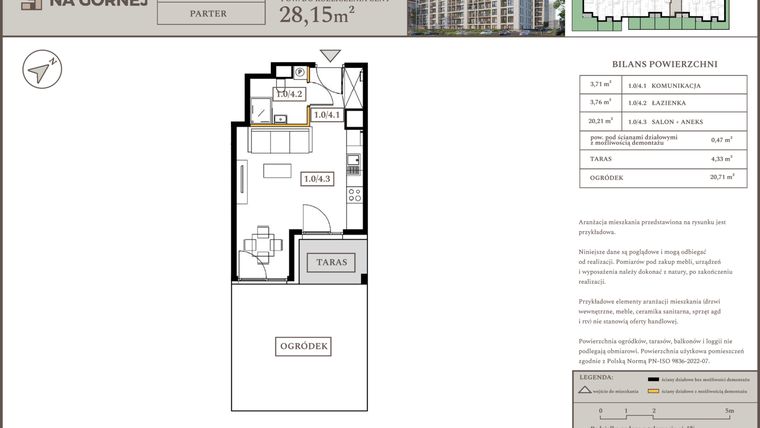 Rzut - Mieszkanie na sprzedaż 1 pokój o powierzchni 27,68 m² - numer M4 w Osiedle Na Górnej etap V