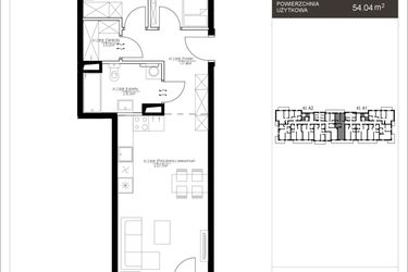 Rzut - Mieszkanie na sprzedaż 3 pokoje o powierzchni 54,04 m² - numer 34A.18 w Osiedle Konopnickiej etap II