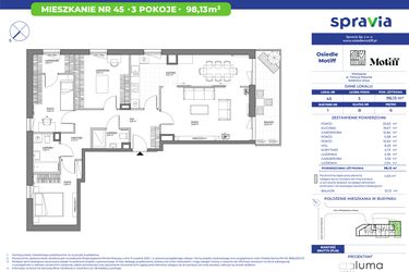 Rzut - Mieszkanie na sprzedaż 3 pokoje o powierzchni 98,13 m² - numer 1/45 w Osiedle Motiff