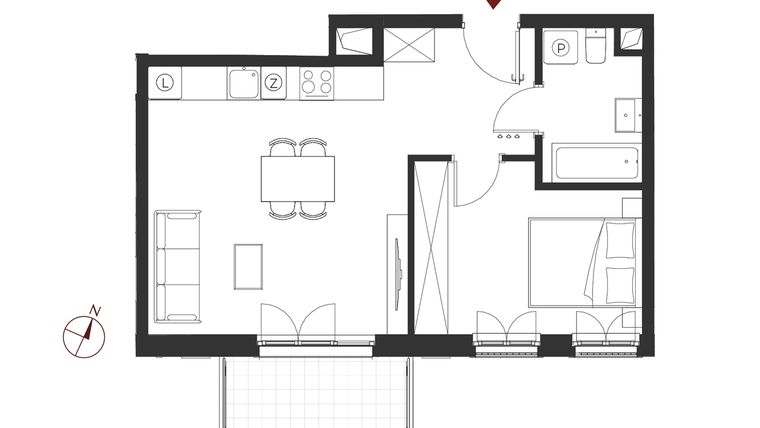 Rzut - Mieszkanie na sprzedaż 2 pokoje o powierzchni 43,35 m² - numer B.2.19 w Apartamenty Symfonia