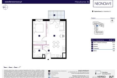 Rzut - Mieszkanie na sprzedaż 2 pokoje o powierzchni 41,65 m² - numer 15/36 w Osiedle Neonowe