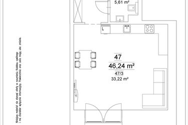 Rzut - Mieszkanie na sprzedaż 1 pokój o powierzchni 46,24 m² - numer 47 w Osiedle Teatralne 19 - apartamenty inwestycyjne