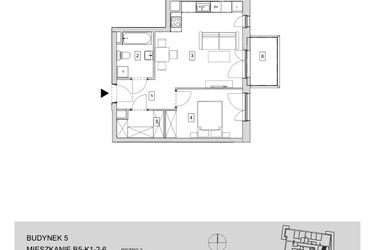Rzut - Mieszkanie na sprzedaż 2 pokoje o powierzchni 46,24 m² - numer B5-K1-2-6 w ATAL Strachowicka II
