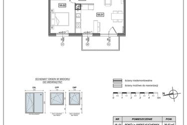 Rzut - Mieszkanie na sprzedaż 2 pokoje o powierzchni 47,94 m² - numer 9.A.18 w Urzeka bud. 9