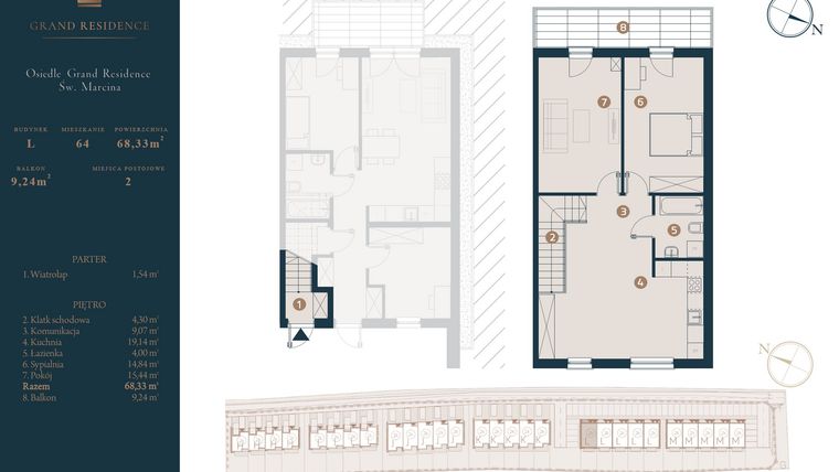 Rzut - Dom na sprzedaż 3 pokoje o powierzchni 68,33 m² - numer L64 w Osiedle Św. Marcina