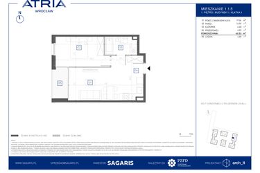 Rzut - Mieszkanie na sprzedaż 2 pokoje o powierzchni 40,53 m² - numer 1.1.5 w Atria Nowe Żerniki