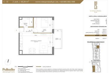 Rzut - Mieszkanie na sprzedaż 2 pokoje o powierzchni 46,22 m² - numer C-51 w Cieszyńska 9 budynek B i C