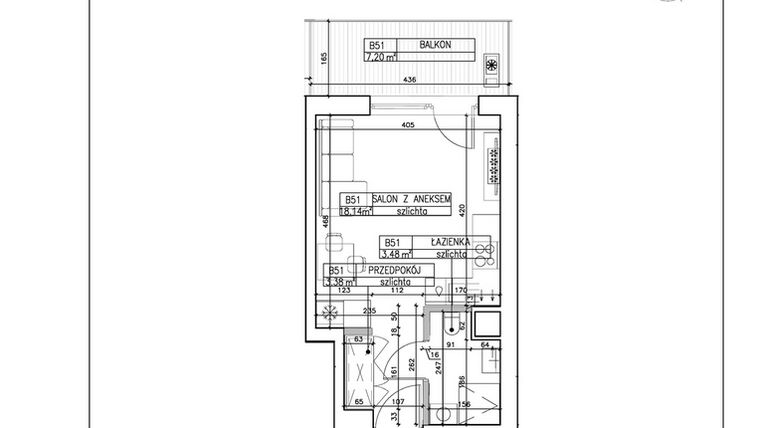 Rzut - Mieszkanie na sprzedaż 1 pokój o powierzchni 25 m² - numer B51 w Symfonia - Chodkiewicza 9
