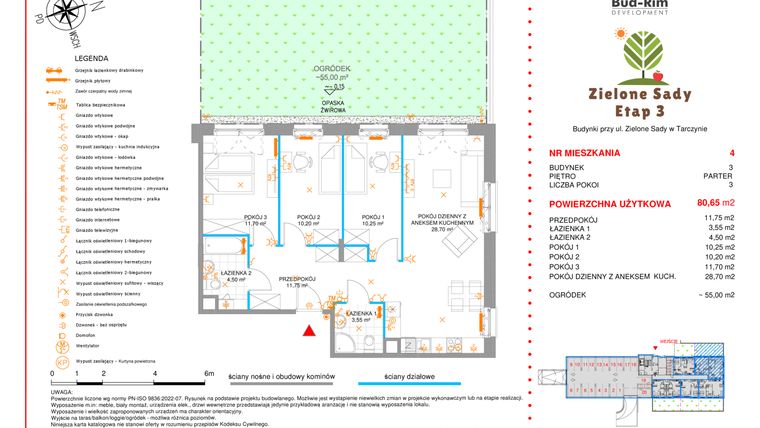 Rzut - Mieszkanie na sprzedaż 4 pokoje o powierzchni 80,65 m² - numer 4 w Zielone Sady etap III