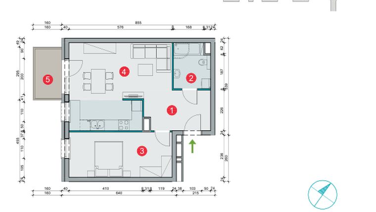 Rzut - Mieszkanie na sprzedaż 2 pokoje o powierzchni 51,61 m² - numer 7.46 w Osiedle Uniwersyteckie etap III