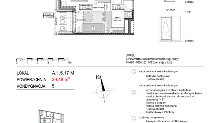 Rzut - Mieszkanie na sprzedaż 1 pokój o powierzchni 29,42 m² - numer A.1.5.17M w Mikołajki Apartamenty
