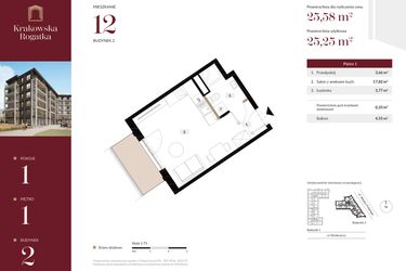 Rzut - Mieszkanie na sprzedaż 1 pokój o powierzchni 25,58 m² - numer 2.M12 w Krakowska Rogatka