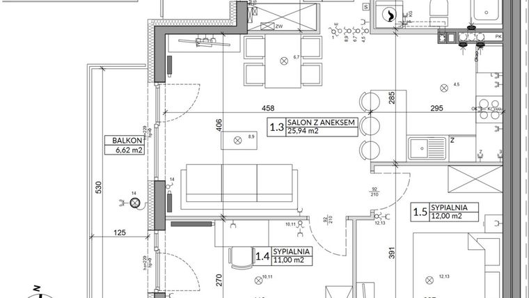 Rzut - Mieszkanie na sprzedaż 3 pokoje o powierzchni 61,85 m² - numer 43B w Osiedle Młodych etap V