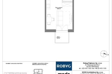 Rzut - Mieszkanie na sprzedaż 1 pokój o powierzchni 26,23 m² - numer 2M03 w Początek Piątkowo bud. F