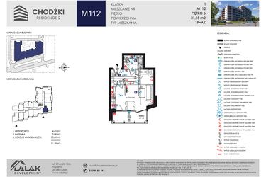 Rzut - Mieszkanie na sprzedaż 1 pokój o powierzchni 31,18 m² - numer M112 w Chodźki Residence 2