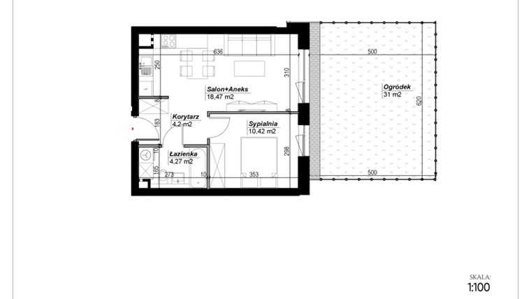 Rzut - Mieszkanie na sprzedaż 2 pokoje o powierzchni 37,36 m² - numer C.31 w Narcyzowe Wzgórza II