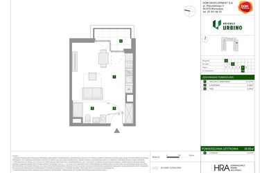 Rzut - Mieszkanie na sprzedaż 1 pokój o powierzchni 28,85 m² - numer 1.3.C.143 w Osiedle Urbino