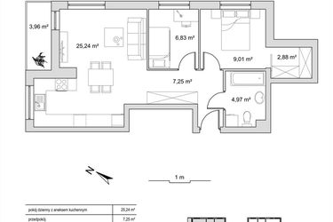 Rzut - Mieszkanie na sprzedaż 3 pokoje o powierzchni 56,18 m² - numer 6.19 w Vela Park bud. 6
