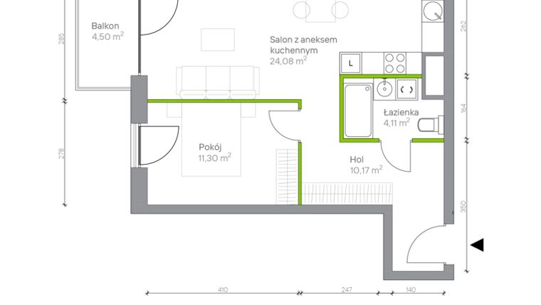 Rzut - Mieszkanie na sprzedaż 2 pokoje o powierzchni 49,66 m² - numer A.3.5 w Jesionowa Vita