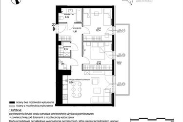 Rzut - Mieszkanie na sprzedaż 3 pokoje o powierzchni 65,64 m² - numer B7.20 w Andromeda