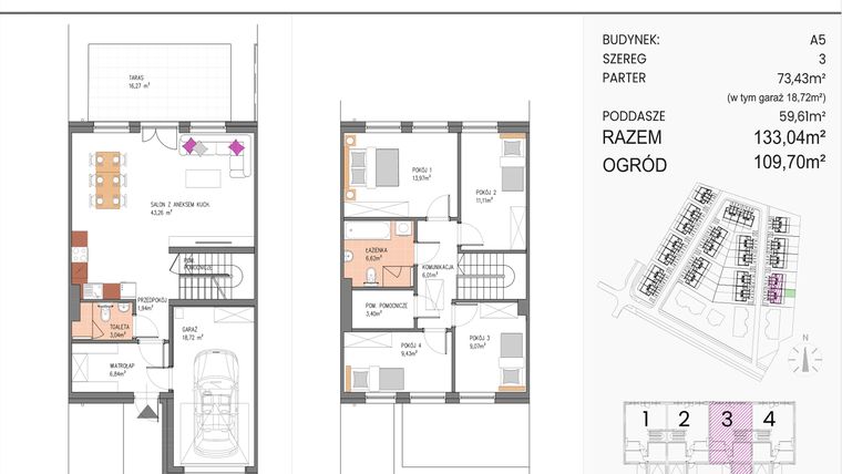 Rzut - Dom na sprzedaż 5 pokoi o powierzchni 133,04 m² - numer A5/3 w ATOM Park