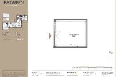 Rzut - Lokal użytkowy na sprzedaż 1 pokój o powierzchni 54 m² - numer U02 w BETWEEN