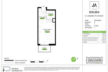 Rzut - Mieszkanie na sprzedaż 1 pokój o powierzchni 30,49 m² - numer A.2.28 w JA_SIELSKA V