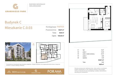 Rzut - Mieszkanie na sprzedaż 3 pokoje o powierzchni 63,81 m² - numer C.0.03 w Grabskiego Park