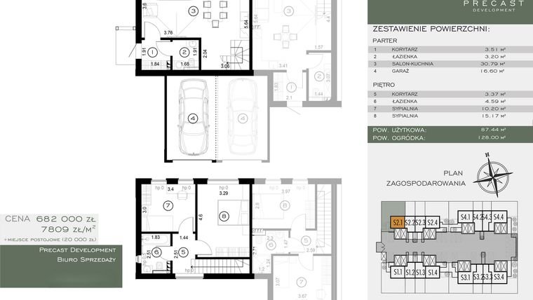 Rzut - Dom na sprzedaż 4 pokoje o powierzchni 87,34 m² - numer S2.1 w Osiedle Sosnowe Łazy
