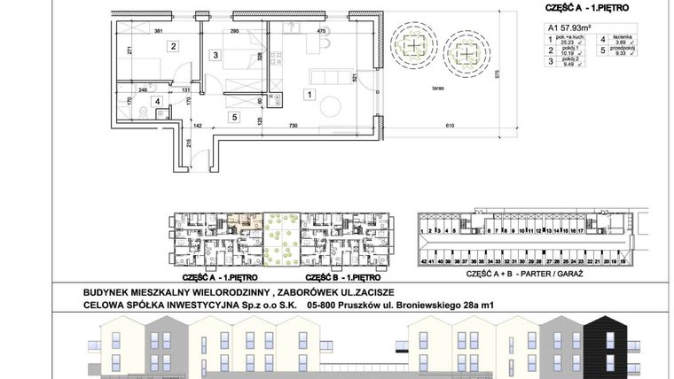 Rzut - Mieszkanie na sprzedaż 3 pokoje o powierzchni 57,93 m² - numer 1 w Kampinoskie Zacisze