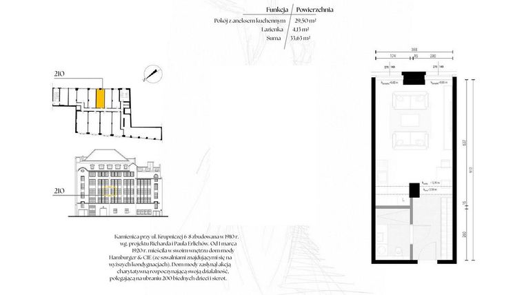 Rzut - Mieszkanie na sprzedaż 1 pokój o powierzchni 33,63 m² - numer G2/10 – 210 w Krupnicza 6/8