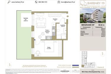 Rzut - Mieszkanie na sprzedaż 2 pokoje o powierzchni 36,62 m² - numer M7 w Barbary 19