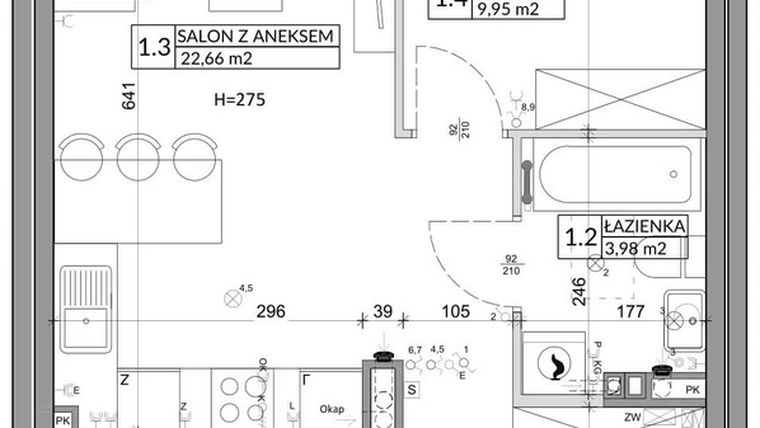 Rzut - Mieszkanie na sprzedaż 3 pokoje o powierzchni 56,89 m² - numer 72B w Osiedle Młodych etap VII