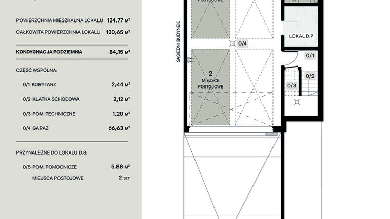 Rzut - Mieszkanie na sprzedaż 5 pokoi o powierzchni 124,77 m² - numer D.8 w Wiązana Residence