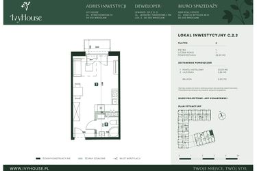 Rzut - Mieszkanie na sprzedaż 1 pokój o powierzchni 26,95 m² - numer C.2.3 w IVY HOUSE - Apartamenty inwestycyjne