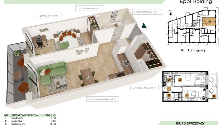 Rzut - Mieszkanie na sprzedaż 2 pokoje o powierzchni 46,85 m² - numer B1.M10 w Tutaj Bunscha