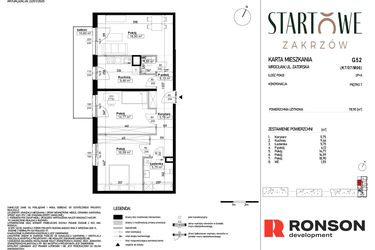 Rzut - Mieszkanie na sprzedaż 2 pokoje o powierzchni 78,9 m² - numer G52 w Osiedle Startowe