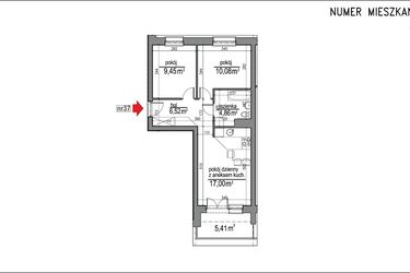 Rzut - Mieszkanie na sprzedaż 3 pokoje o powierzchni 47,91 m² - numer 3m.37 w Osiedle Rytm etap 2