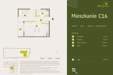 Rzut - Mieszkanie na sprzedaż 2 pokoje o powierzchni 48,43 m² - numer C16 w Osiedle Imbramowskie