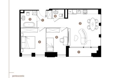 Rzut - Mieszkanie na sprzedaż 3 pokoje o powierzchni 56,55 m² - numer E.01.06 w Apartamenty Reytana bud. E