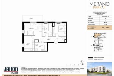Rzut - Mieszkanie na sprzedaż 3 pokoje o powierzchni 64,73 m² - numer B1.A6 w Merano Park II
