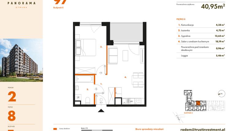 Rzut - Mieszkanie na sprzedaż 2 pokoje o powierzchni 41,91 m² - numer E97 w Panorama Struga