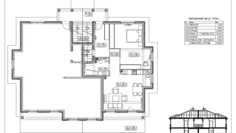Rzut - Mieszkanie na sprzedaż 2 pokoje o powierzchni 65,93 m² - numer 38.1. w Ogrody Tesoro VI