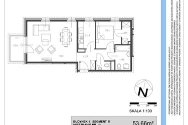 Rzut - Mieszkanie na sprzedaż 2 pokoje o powierzchni 53,66 m² - numer B.12 w Osiedle Telimeny etap III
