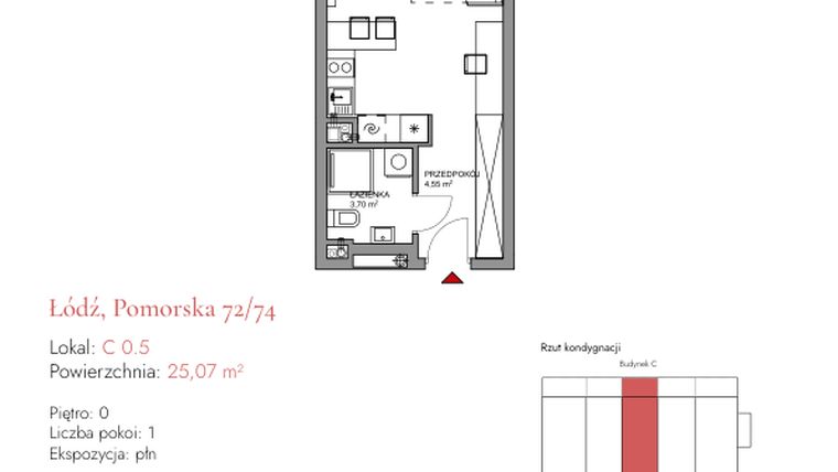 Rzut - Mieszkanie na sprzedaż 1 pokój o powierzchni 25,76 m² - numer C 0.5 w Melody Loft