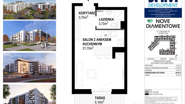 Rzut - Mieszkanie na sprzedaż 1 pokój o powierzchni 29,16 m² - numer 131 w Nove Diamentowe