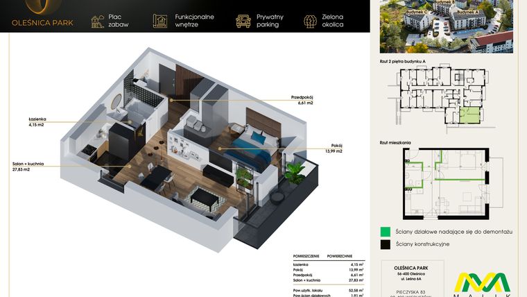 Rzut - Mieszkanie na sprzedaż 2 pokoje o powierzchni 54,49 m² - numer M28 w Oleśnica Park