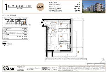 Rzut - Mieszkanie na sprzedaż 3 pokoje o powierzchni 48,47 m² - numer M26 w Jemiołuszki Park