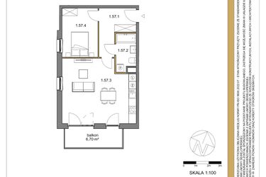 Rzut - Mieszkanie na sprzedaż 2 pokoje o powierzchni 51,87 m² - numer 57 w Osiedle Sfera etap II