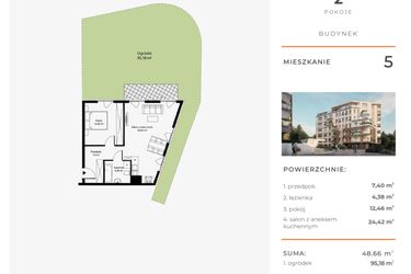 Rzut - Mieszkanie na sprzedaż 2 pokoje o powierzchni 48,66 m² - numer 5 w Bytkowska 4.0
